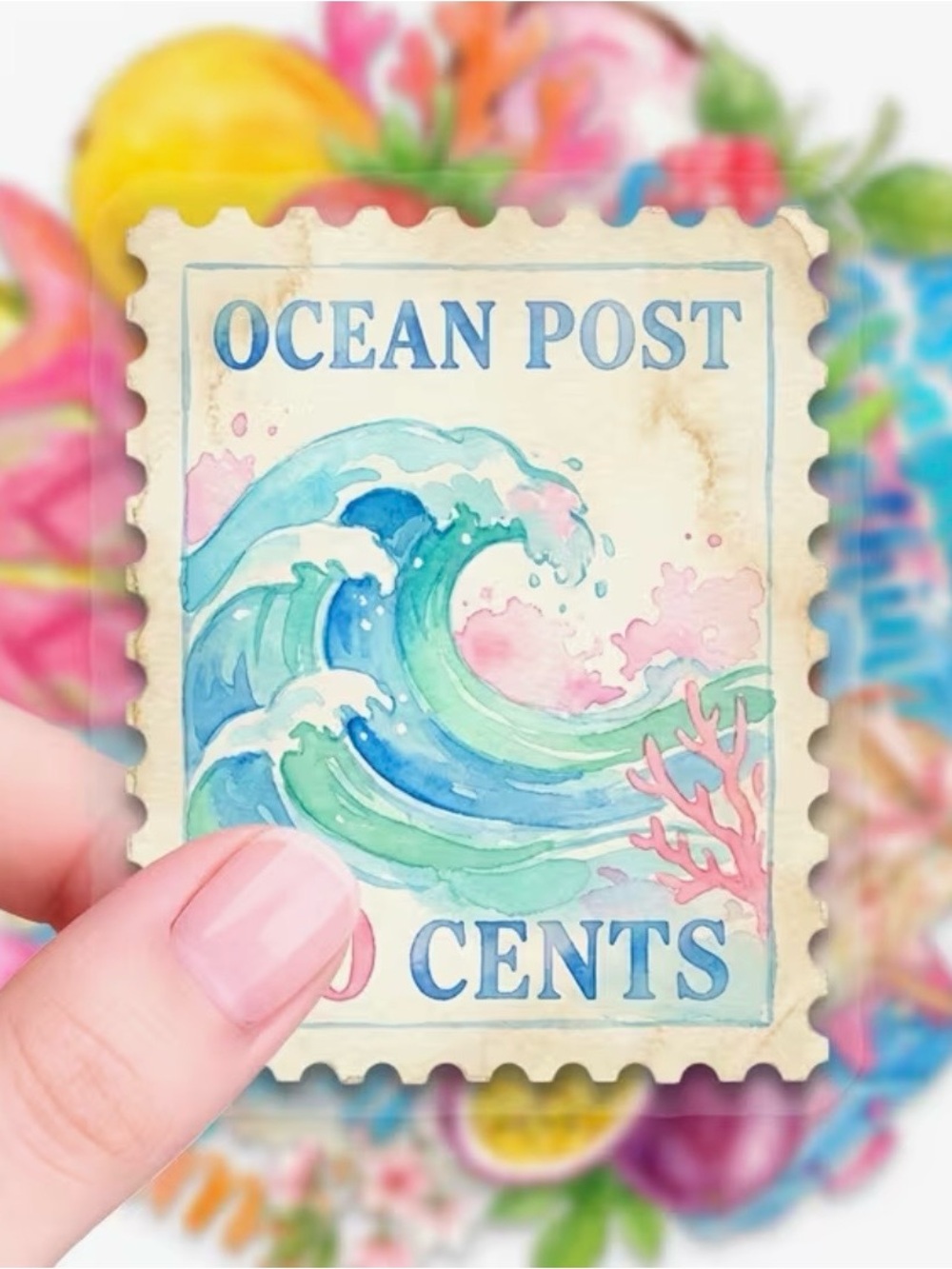 50 Beach Life Summer Stickers Pink & Blue Palm Tree Waves Sun Coconut Vacation - Picture 4 of 14